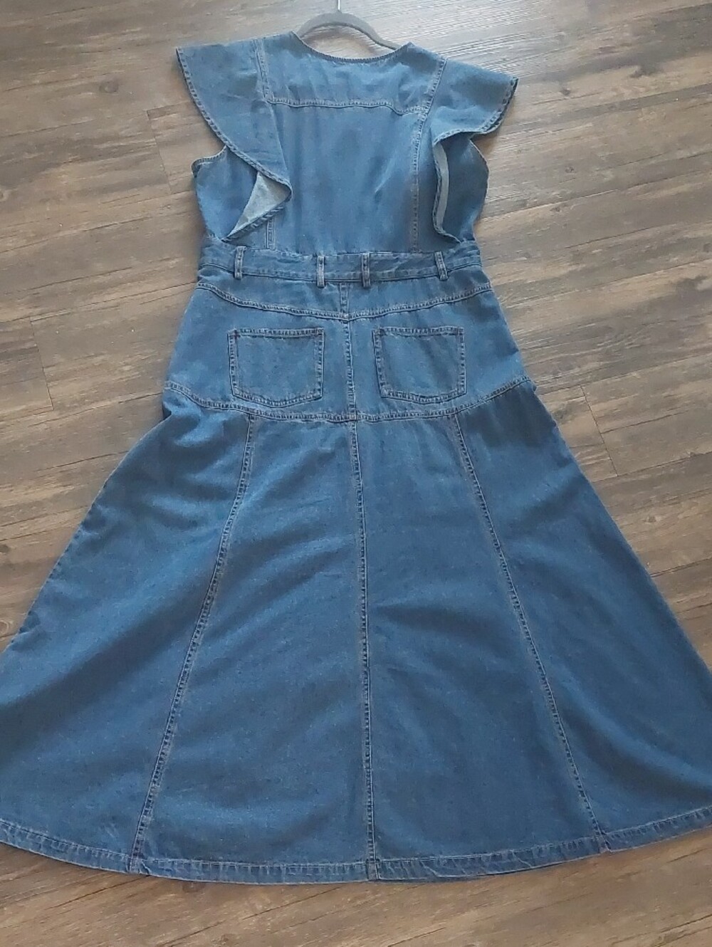 Denim A-Line Midi Dress in Blue - Picture 5 of 12